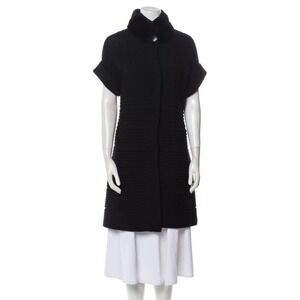 Lafayette 148 Black 100% Wool Yarn Sweater Dress Rabbit Fur Collar Women Size S
